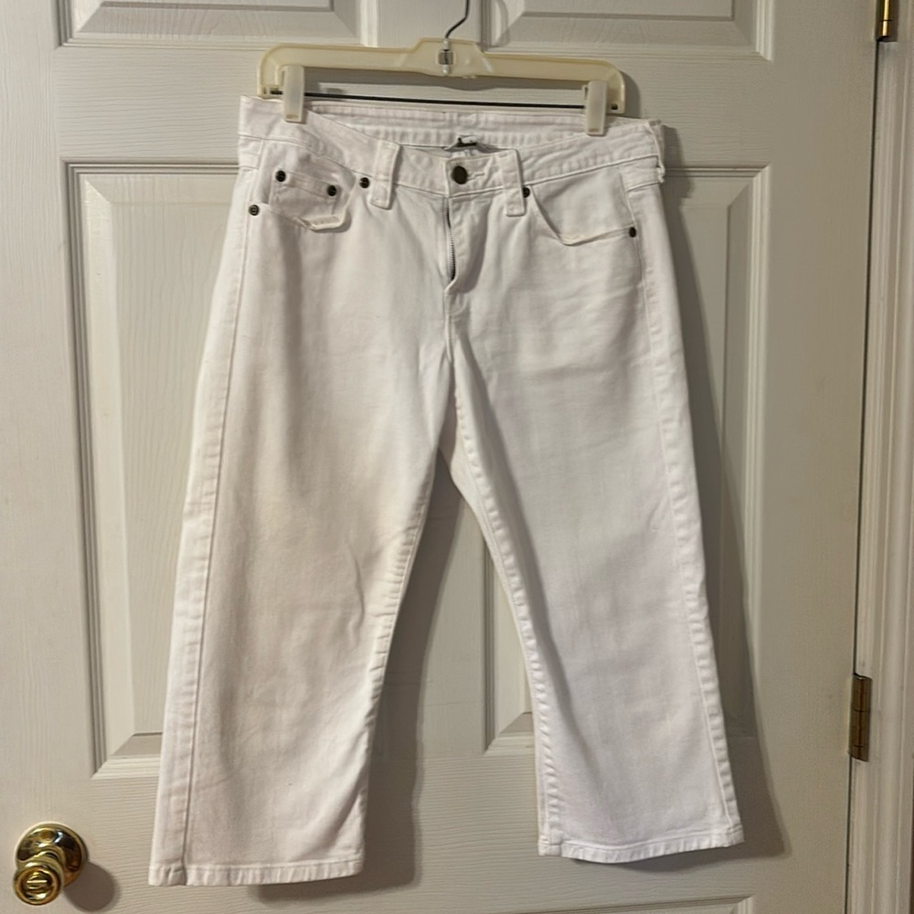 Garnet Hill white denim wide leg capris size 6